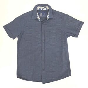 Rugby University Men's Shirt Short Sleeve Navy Blue White Micro Dot Sz M